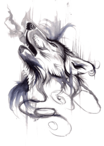 Stunning black and white wolf drawing depicting the majestic creature in intricate details.
