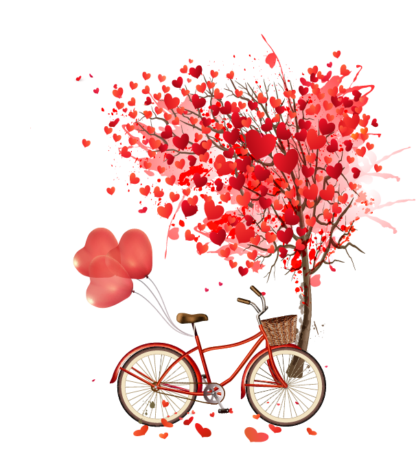 red hearts, tree love, Heart-shaped balloons