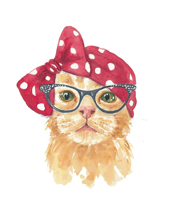 Cat wearing glasses and coloring PNG