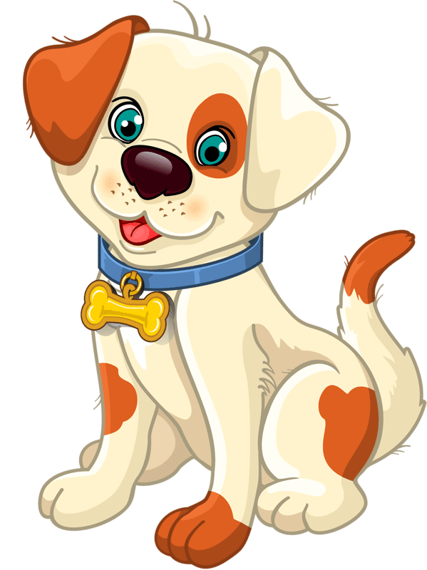 Adorable white and orange cartoon dog puppy, resembling a cat-like mammal, in transparent PNG format.