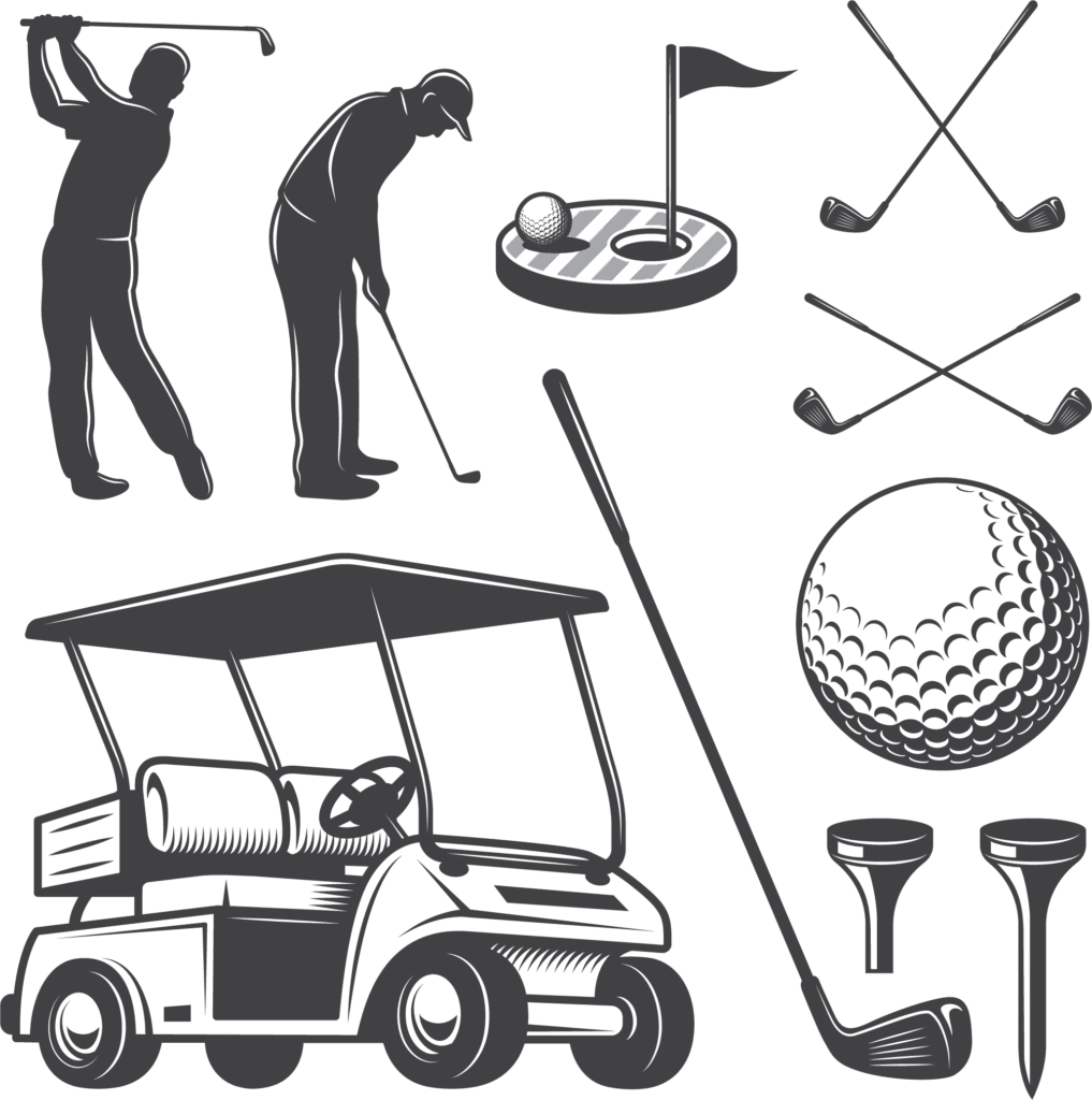 Illustration of golf club tools and golfer players png - PNG IMG TREE