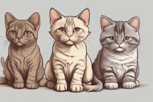 Three adorable big cats with light brown, dark and gray fur, standing gracefully against a gray background