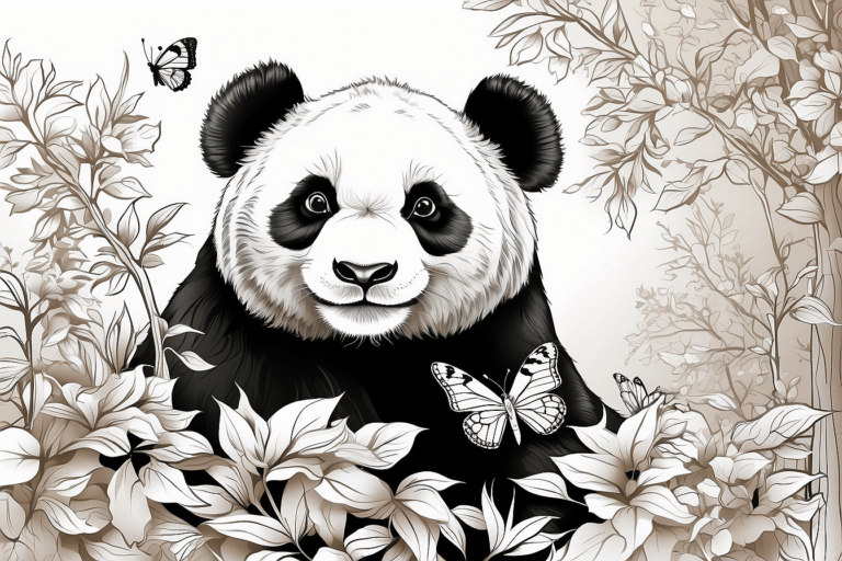 Black and white panda sitting in a bamboo forest