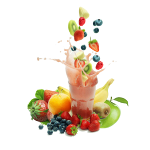 A colorful array of fresh fruits and a blender, representing the contents of the article about healthy fruit smoothie images.