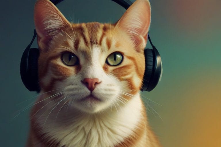 Beautiful cat wearing headphones