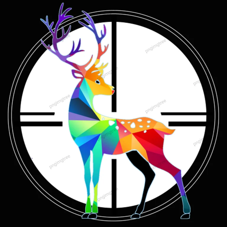 Wild deer logo with vibrant overlapping colors in a circular black frame.