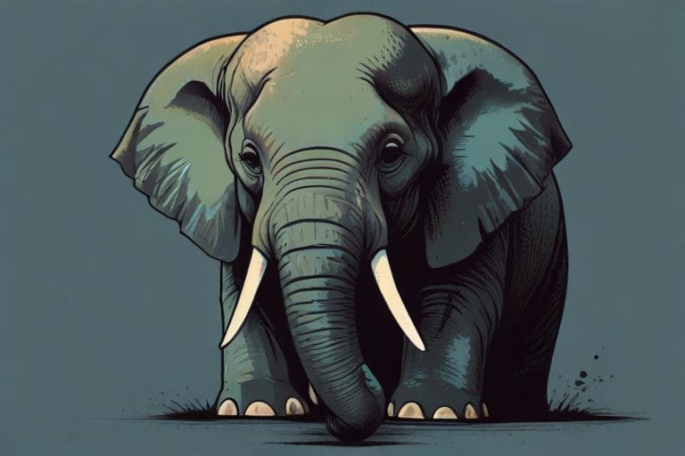 Silhouette of a huge elephant png on a dark background.