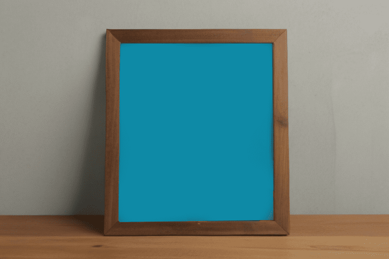 A frame PNG with a blue background and a wooden frame.