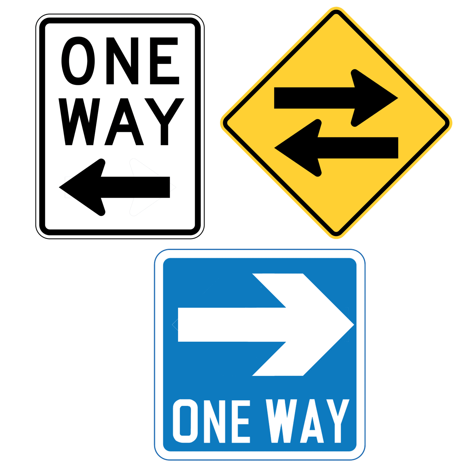 One direction Traffic sign white and yellow, one-way sign, right corner, vector isolated, PNG image