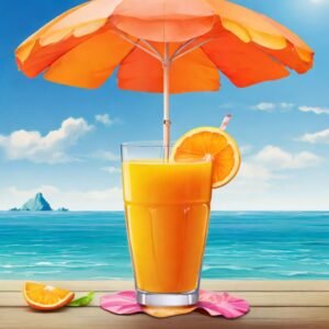 The best free vectors image for orange juice on the sea, sea background and blue sky