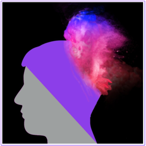 Illustration of blue-pink smoke surrounding human heads against a black background, representing the effects of smoking.