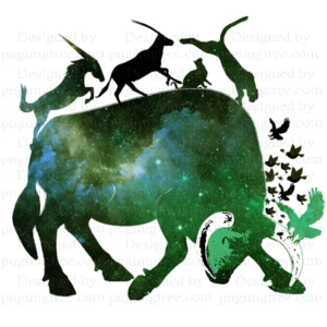 picture of a green bull whose skin bears the shape of galaxies with distinctive green light and white horns.