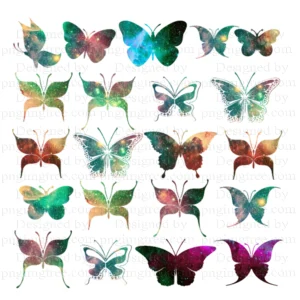 colorful galaxy butterflies clipart and stickers - vibrant and used in invitation cards and aesthetic projects