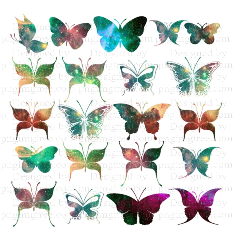 colorful galaxy butterflies clipart and stickers - vibrant and used in invitation cards and aesthetic projects