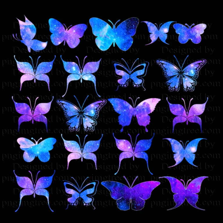 common blue Butterfly and violet butterflies watercolor clipart and stickers.