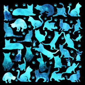bright cyan cat pattern on a transparent background