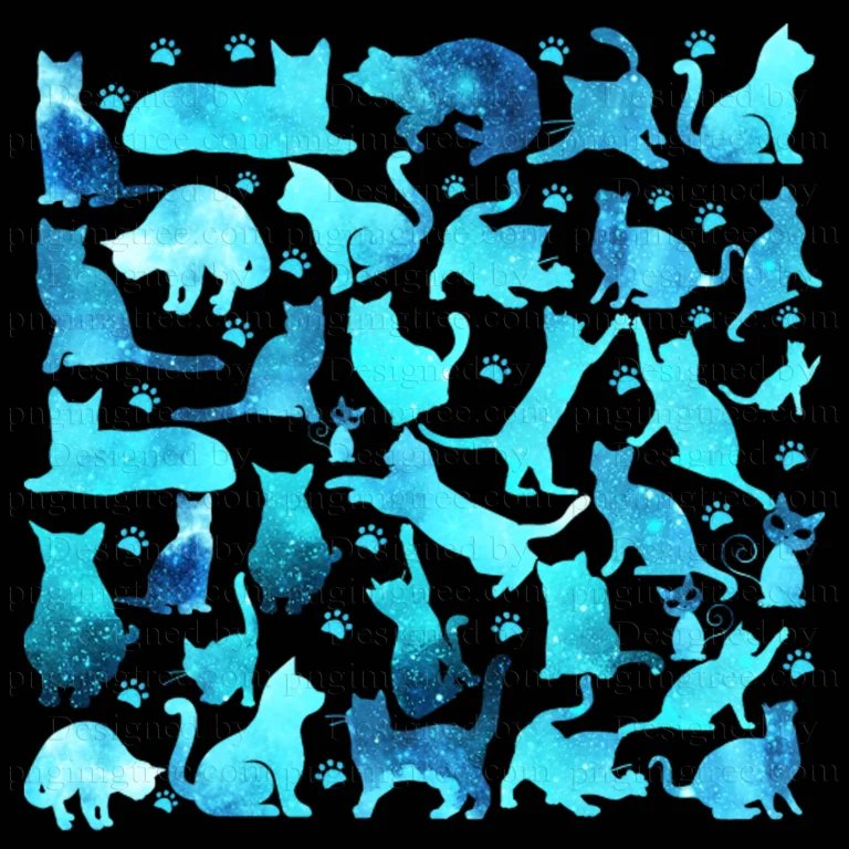 Art poster of a bright cyan cat pattern on a transparent background ...