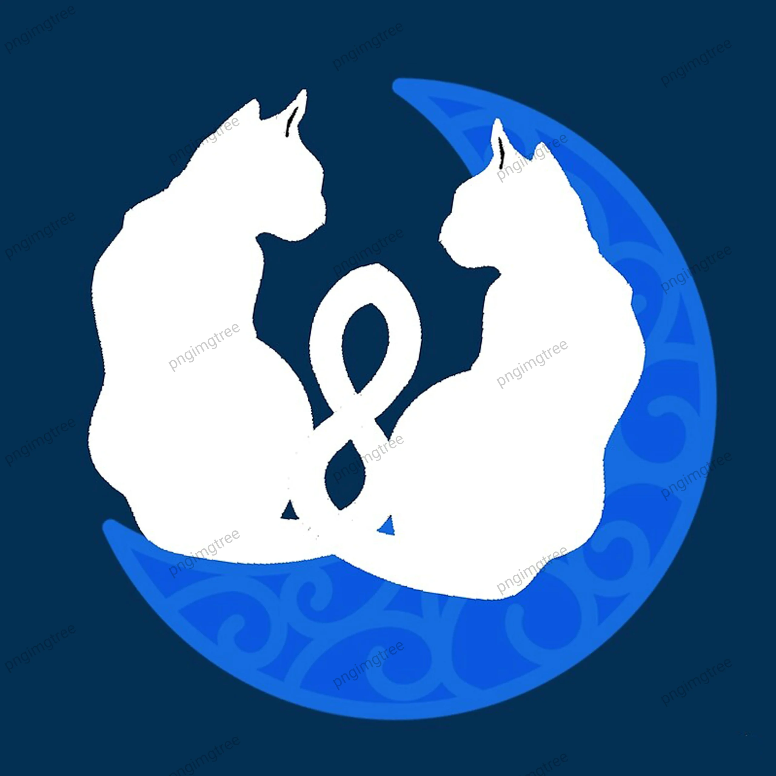 Charming illustration:2 Cats on the blue crescent moon