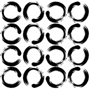 Images of a pattern of black circles drawn with a brush in a smooth arrangement with the circle holes showing