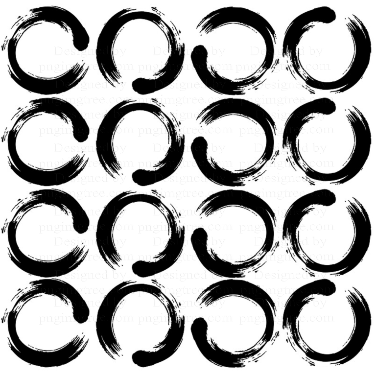 Images of a pattern of black circles drawn with a brush in a smooth arrangement with the circle holes showing
