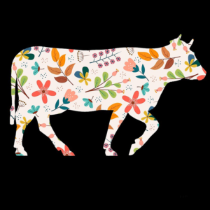 An image of a cow style with a bouquet of flowers