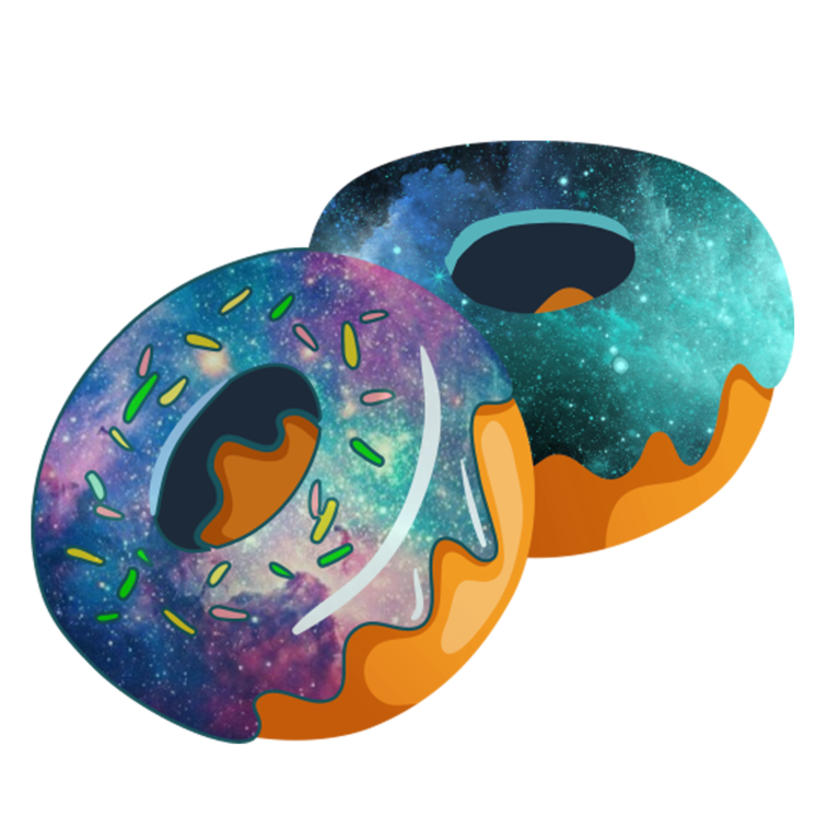 Colorful art of the donut with cosmic ornament on blue background.