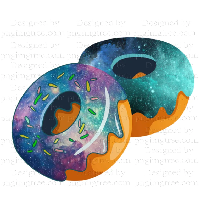 Colorful art of the donut with cosmic ornament on blue background.
