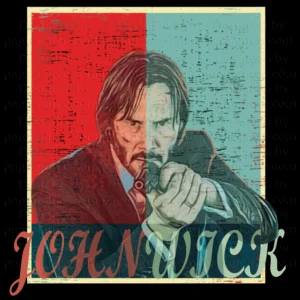 John Wick movie poster vector with yellow frame on red and dark cyan background, PNG styles for room and office printing.