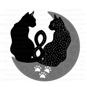 two black cats with a crescent and an endless tail - poster art and print