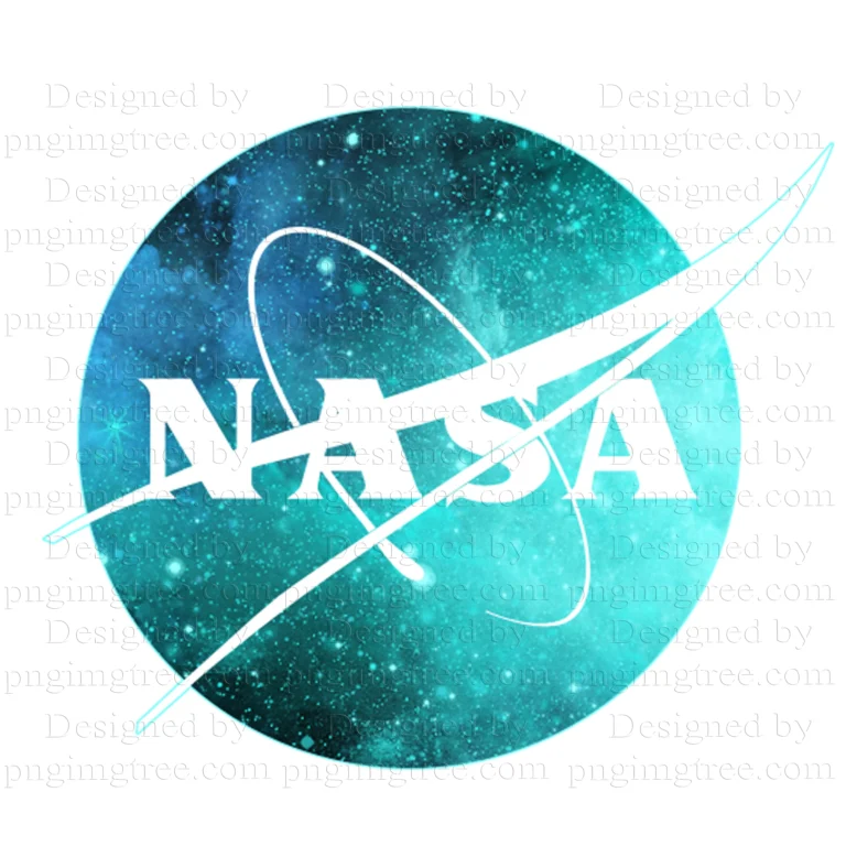 NASA moon design on transparent background, bright cyan color, representing the beauty of cosmic space