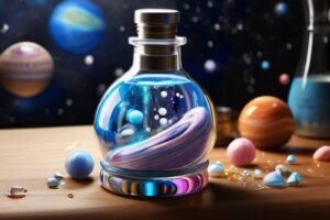 Best picture of the solar system through a glass bottle with a cyberpunk cap