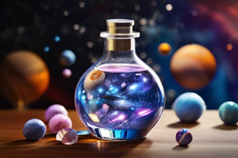 Glass bottle containing a sky full of galaxies galaxy space in very high