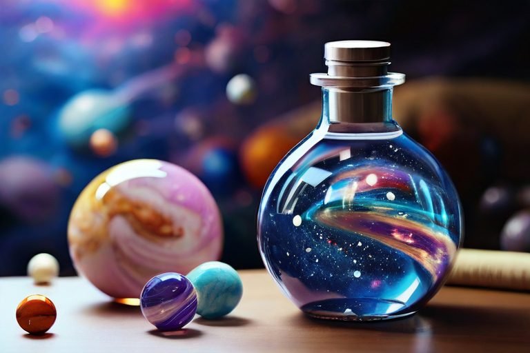 amazing image of a glass bottle containing galaxies and clouds in wonderful colors