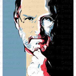 Illustration by pic of Steve Jobs showcasing the elegance of form on a blue and black background.