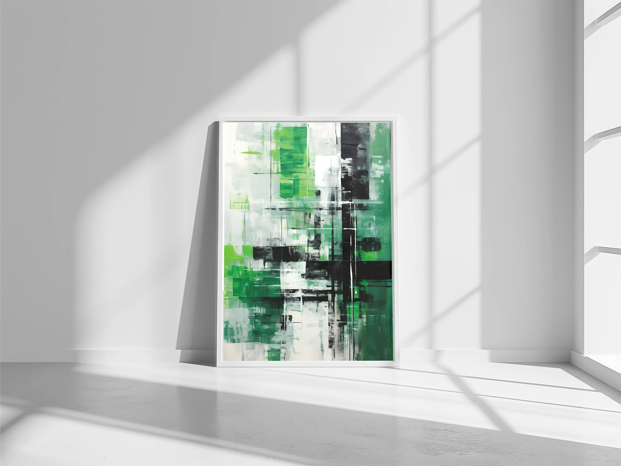 Green & Black Abstract Canvas Wall Art | Modern Earthy Decor & Premium Print-Ready for print.