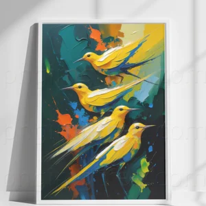 Birds aerial yellow rosella birds Oil Colors Canvas | Nature-Inspired Wall Art – High-Resolution, Editable & Print-Ready Digital Download