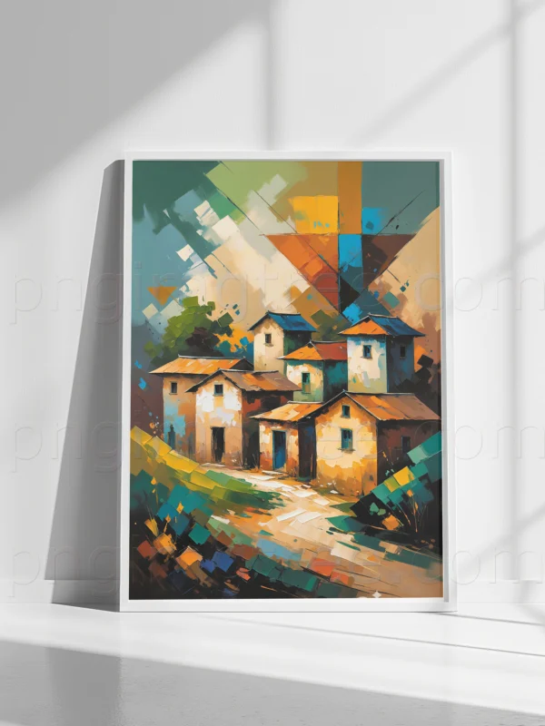 Vintage Village Oil Colors Canvas | Nostalgic Wall Art – High-Resolution, Editable & Print-Ready Digital Download