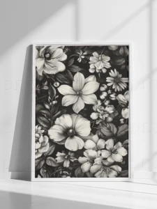 Floral canvas Art | Black and white flowers ,Botanical Wall Decor – Instant Download & Print-Ready