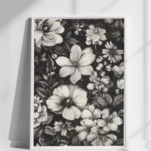 Floral canvas Art | Black and white flowers ,Botanical Wall Decor – Instant Download & Print-Ready