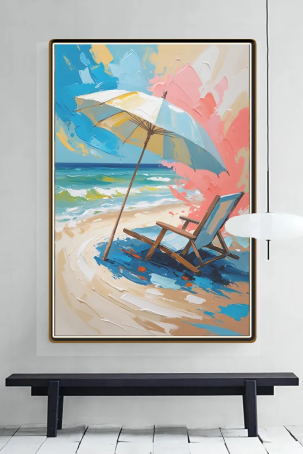 On the Beach Abstract Oil Colors Canvas | Coastal Wall Art - Hand-stretched over solid wood - Image 4