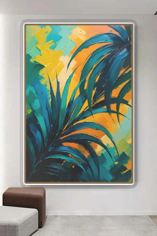 Palm Tree Abstract Oil Colors style Canvas stretched canvas on wood - Tropical Wall Art - Image 6
