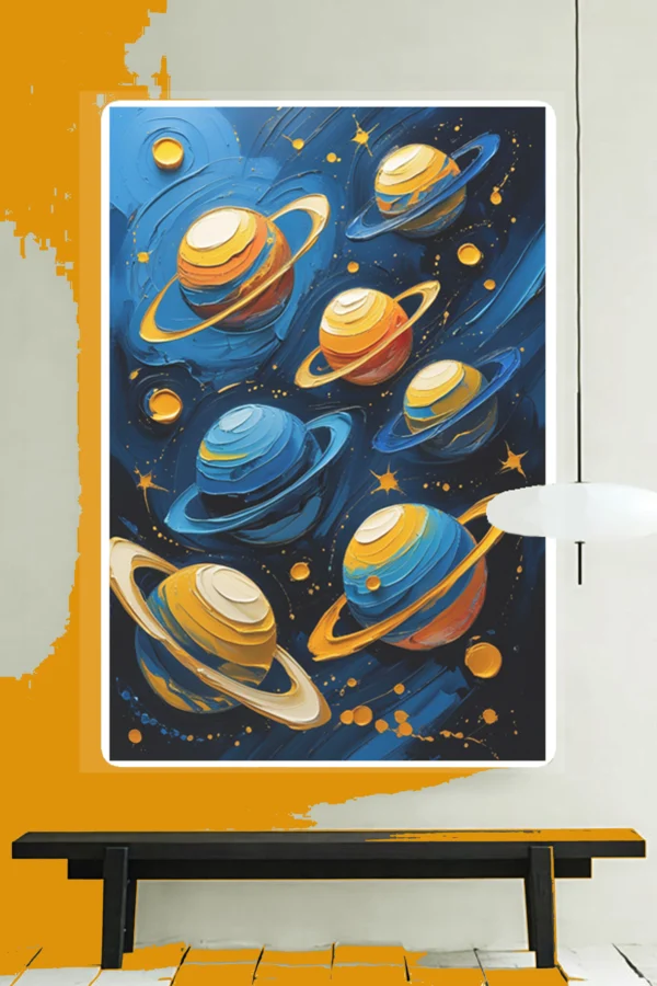 Planets Abstract Oil Colors Canvas | Cosmic Wall Art - Hand-stretched over solid wood - Image 5