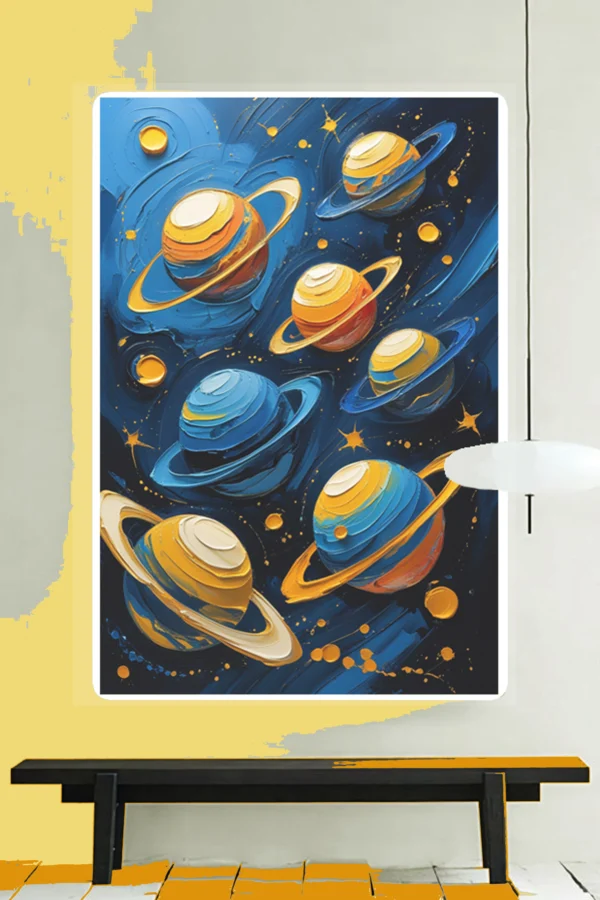 Planets Abstract Oil Colors Canvas | Cosmic Wall Art – High-Resolution, Editable & Print-Ready Digital Download