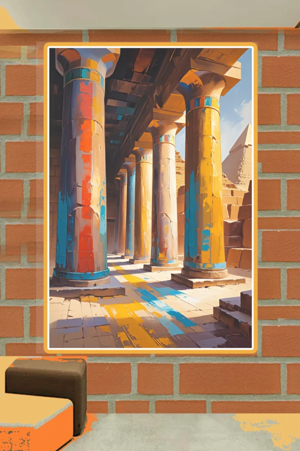 Egyptian Ancient " Pharaonic Temple Abu Simbel temples" Abstract Oil Colors Canvas pyramids view - Hand-stretched over solid wood - Image 2