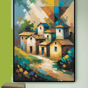 Vintage Village Oil Colors Canvas | Nostalgic Wall Art – High-Resolution, Editable & Print-Ready Digital Download