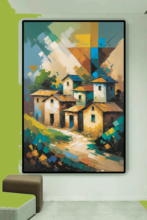 Vintage Village Oil Colors Canvas | Nostalgic Wall Art – Hand-stretched over solid wood