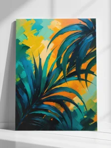 Palm Tree Abstract Oil Colors style Canvas stretched canvas on wood - Tropical Wall Art