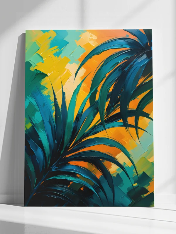 Palm Tree Abstract Oil Colors style Canvas stretched canvas on wood - Tropical Wall Art