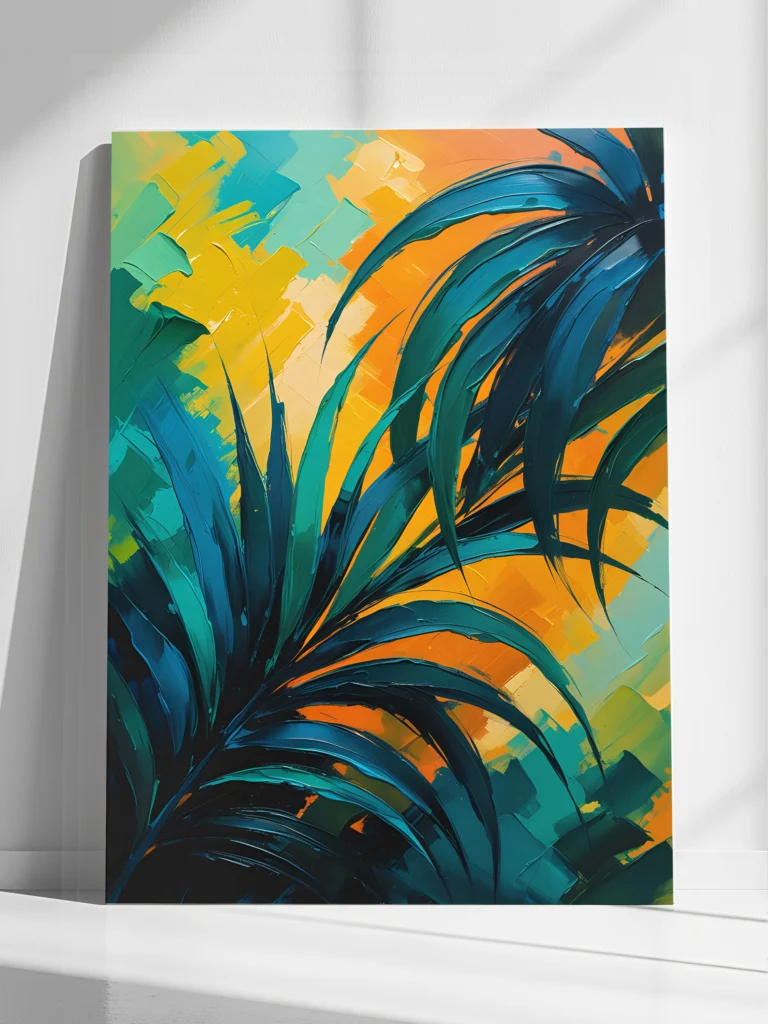 Palm Tree Abstract Oil Colors style Canvas stretched canvas on wood - Tropical Wall Art