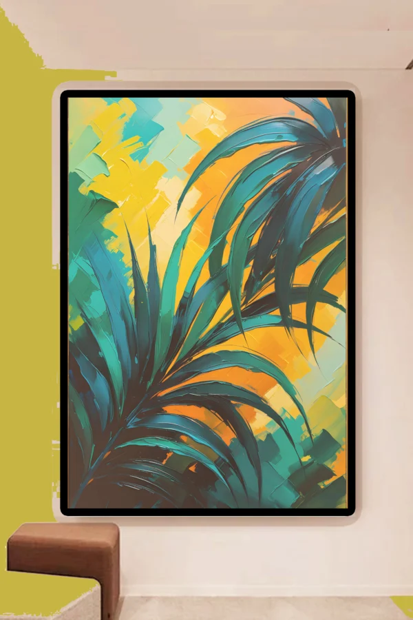 Palm Tree Abstract Oil Colors style Canvas stretched canvas on wood - Tropical Wall Art - Image 3